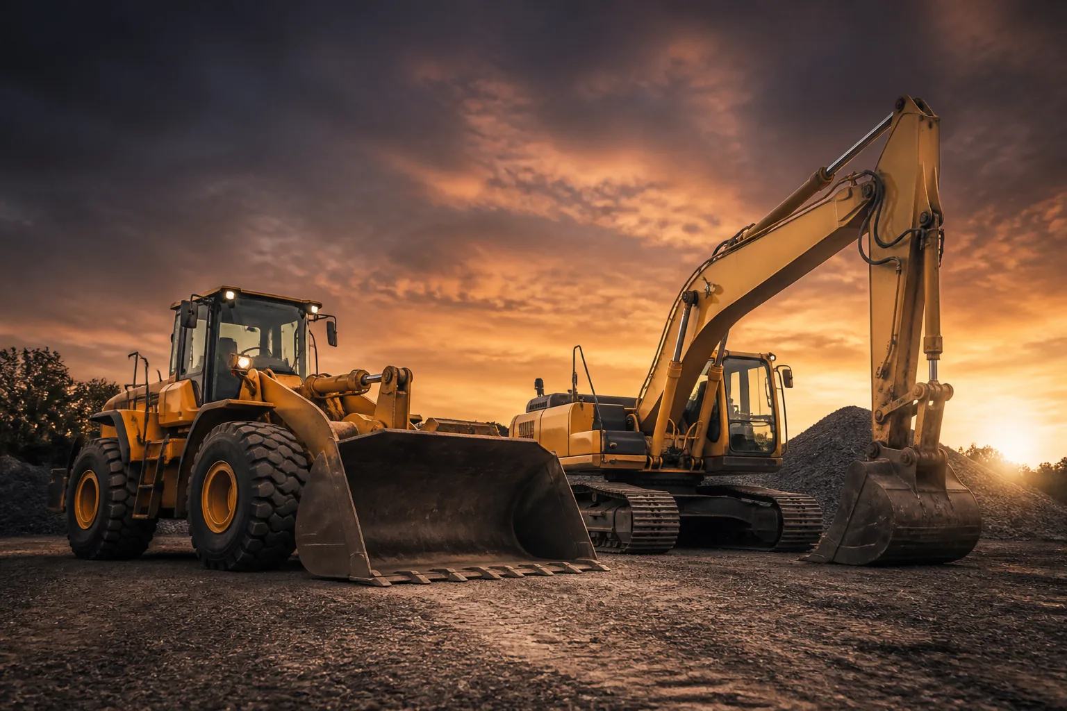 Loader and excavator on a worksite